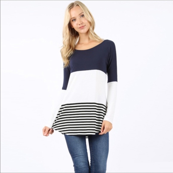 Long Sleeve Color Block Top - Burgundy 09013 - Picture 7 of 8